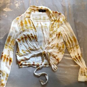 Fabrik tie long sleeve crop blouse